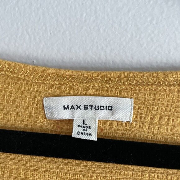 Max Studio Women SZ L Mustard Yellow Long Balloon Sleeve Textured Pullover Top - Picture 6 of 9